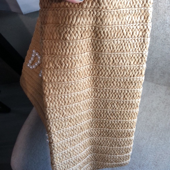 NWT B2B LA Straw Tote Social Distancing w/ pearl lettering beach bag - Picture 10 of 10